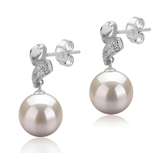 Par de pendientes de perlas Perla de Agua Dulce de calidad AAAA de 9 a 10mm en color Blanco