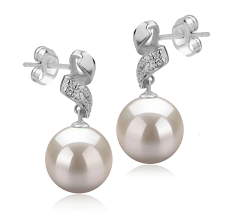 Par de pendientes de perlas Perla de Agua Dulce de calidad AAAA de 9 a 10mm en color Blanco