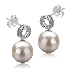 Par de pendientes de perlas Perla de Agua Dulce de calidad AAAA de 9 a 10mm en color Blanco