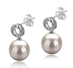 Par de pendientes de perlas Perla de Agua Dulce de calidad AAAA de 9 a 10mm en color Blanco