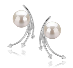 Par de pendientes de perlas Perla Akoya Japonesa de calidad AA de 6 a 7mm en color Blanco