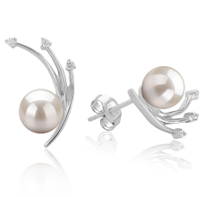 Par de pendientes de perlas Perla Akoya Japonesa de calidad AA de 6 a 7mm en color Blanco