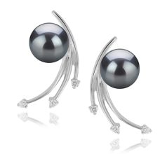 Par de pendientes de perlas Perla Akoya Japonesa de calidad AA de 6 a 7mm en color Negro
