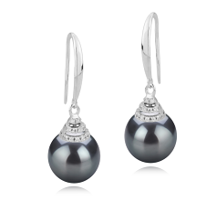 Par de pendientes de perlas Perla Tahití de calidad AAA de 10 a 11mm en color Negro