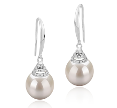 Par de pendientes de perlas Perla de Agua Dulce de calidad AAAA de 10 a 11mm en color Blanco