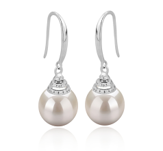 Par de pendientes de perlas Perla de Agua Dulce de calidad AAAA de 10 a 11mm en color Blanco