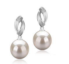 Par de pendientes de perlas Perla de Agua Dulce de calidad AAAA de 9 a 10mm en color Blanco