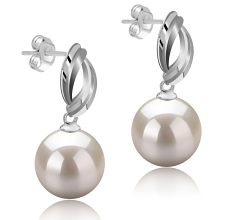 Par de pendientes de perlas Perla de Agua Dulce de calidad AAAA de 9 a 10mm en color Blanco