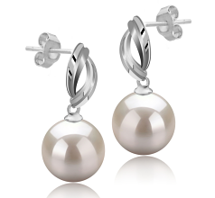 Par de pendientes de perlas Perla de Agua Dulce de calidad AAAA de 9 a 10mm en color Blanco