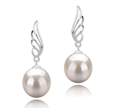 Par de pendientes de perlas Perla de Agua Dulce de calidad AAAA de 9 a 10mm en color Blanco