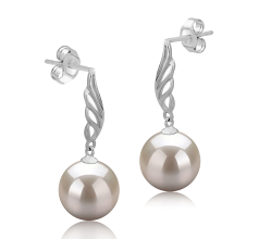 Par de pendientes de perlas Perla de Agua Dulce de calidad AAAA de 9 a 10mm en color Blanco