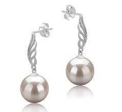 Par de pendientes de perlas Perla de Agua Dulce de calidad AAAA de 9 a 10mm en color Blanco