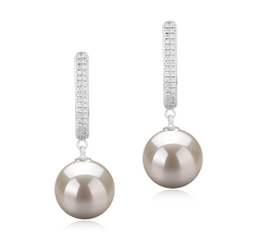 Par de pendientes de perlas Perla de Agua Dulce de calidad AAAA de 10 a 11mm en color Blanco