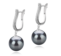 Par de pendientes de perlas Perla Tahití de calidad AAA de 10 a 11mm en color Negro