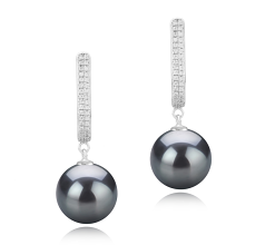 Par de pendientes de perlas Perla Tahití de calidad AAA de 10 a 11mm en color Negro