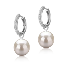 Par de pendientes de perlas Perla de Agua Dulce de calidad AAAA de 10 a 11mm en color Blanco