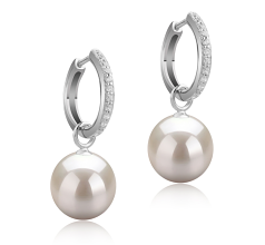 Par de pendientes de perlas Perla de Agua Dulce de calidad AAAA de 10 a 11mm en color Blanco