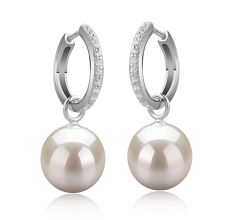 Par de pendientes de perlas Perla de Agua Dulce de calidad AAAA de 10 a 11mm en color Blanco