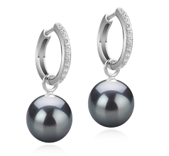 Par de pendientes de perlas Perla Tahití de calidad AAA de 10 a 11mm en color Negro