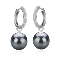 Par de pendientes de perlas Perla Tahití de calidad AAA de 10 a 11mm en color Negro