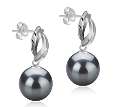 Par de pendientes de perlas Perla Tahití de calidad AAA de 9 a 10mm en color Negro