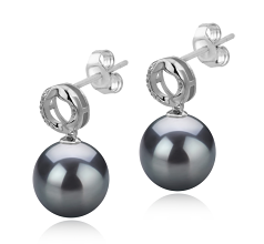 Par de pendientes de perlas Perla Tahití de calidad AAA de 9 a 10mm en color Negro