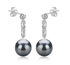 Par de pendientes de perlas Perla Tahití de calidad AAA de 9 a 10mm en color Negro