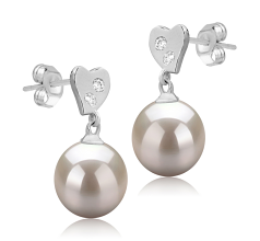 Par de pendientes de perlas Perla de Agua Dulce de calidad AAAA de 8 a 9mm en color Blanco