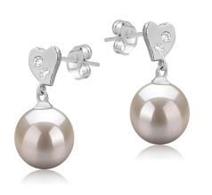 Par de pendientes de perlas Perla de Agua Dulce de calidad AAAA de 8 a 9mm en color Blanco