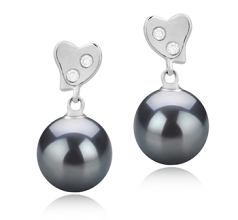 Par de pendientes de perlas Perla de Agua Dulce de calidad AAAA de 8 a 9mm en color Negro