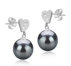 Par de pendientes de perlas Perla de Agua Dulce de calidad AAAA de 8 a 9mm en color Negro