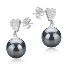 Par de pendientes de perlas Perla de Agua Dulce de calidad AAAA de 8 a 9mm en color Negro