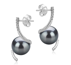 Par de pendientes de perlas Perla de Agua Dulce de calidad AAAA de 8 a 9mm en color Negro