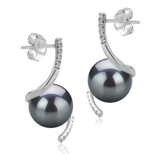 Par de pendientes de perlas Perla de Agua Dulce de calidad AAAA de 8 a 9mm en color Negro