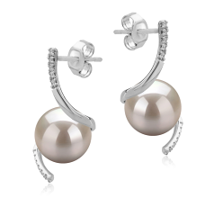 Par de pendientes de perlas Perla de Agua Dulce de calidad AAAA de 8 a 9mm en color Blanco