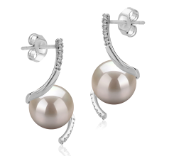 Par de pendientes de perlas Perla de Agua Dulce de calidad AAAA de 8 a 9mm en color Blanco
