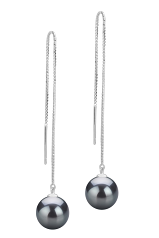 Par de pendientes de perlas Perla de Agua Dulce de calidad AAAA de 8 a 9mm en color Negro