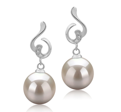 Par de pendientes de perlas Perla de Agua Dulce de calidad AAAA de 8 a 9mm en color Blanco