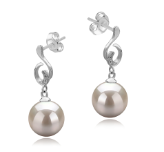 Par de pendientes de perlas Perla de Agua Dulce de calidad AAAA de 8 a 9mm en color Blanco