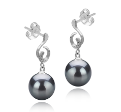 Par de pendientes de perlas Perla de Agua Dulce de calidad AAAA de 8 a 9mm en color Negro
