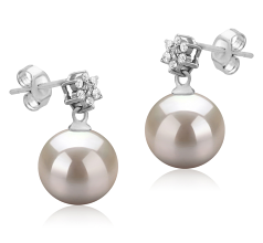 Par de pendientes de perlas Perla de Agua Dulce de calidad AAAA de 8 a 9mm en color Blanco