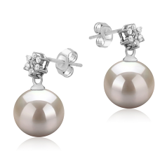 Par de pendientes de perlas Perla de Agua Dulce de calidad AAAA de 8 a 9mm en color Blanco