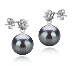 Par de pendientes de perlas Perla de Agua Dulce de calidad AAAA de 8 a 9mm en color Negro