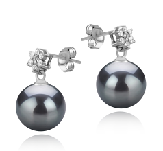 Par de pendientes de perlas Perla de Agua Dulce de calidad AAAA de 8 a 9mm en color Negro