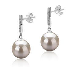 Par de pendientes de perlas Perla de Agua Dulce de calidad AAAA de 9 a 10mm en color Blanco