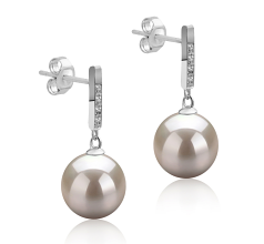 Par de pendientes de perlas Perla de Agua Dulce de calidad AAAA de 9 a 10mm en color Blanco