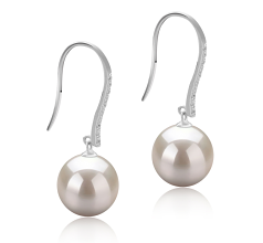 Par de pendientes de perlas Perla de Agua Dulce de calidad AAAA de 10 a 11mm en color Blanco