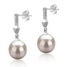 Par de pendientes de perlas Perla de Agua Dulce de calidad AAAA de 9 a 10mm en color Blanco