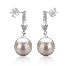 Par de pendientes de perlas Perla de Agua Dulce de calidad AAAA de 9 a 10mm en color Blanco