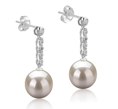 Par de pendientes de perlas Perla de Agua Dulce de calidad AAAA de 9 a 10mm en color Blanco